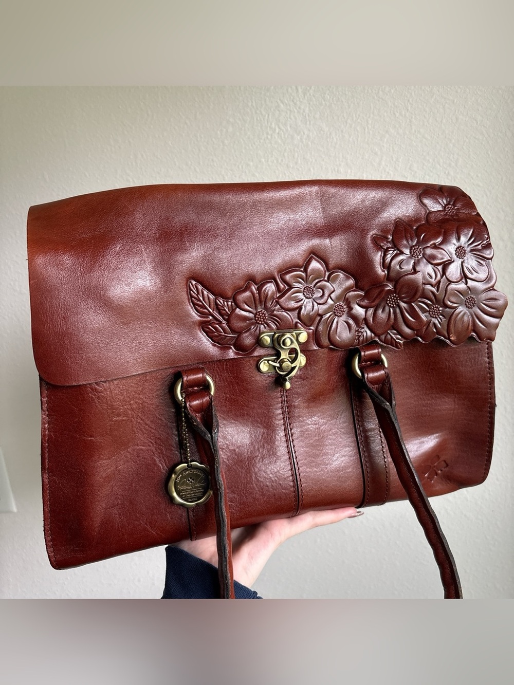 Patricia Nash Vienna Satchel Hand Cut Tooled Floral Design - Picture 2 of 5